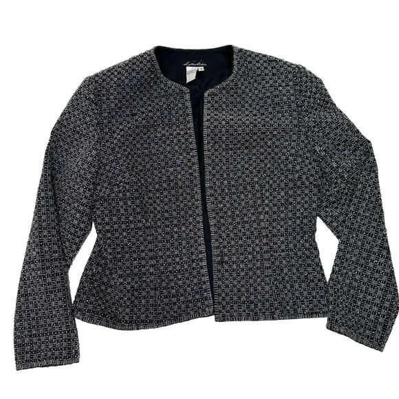 VINTAGE Lillie Rubin Size 12 Black Silver Beaded Long Sleeve Jacket Blazer VTG - Picture 1 of 7